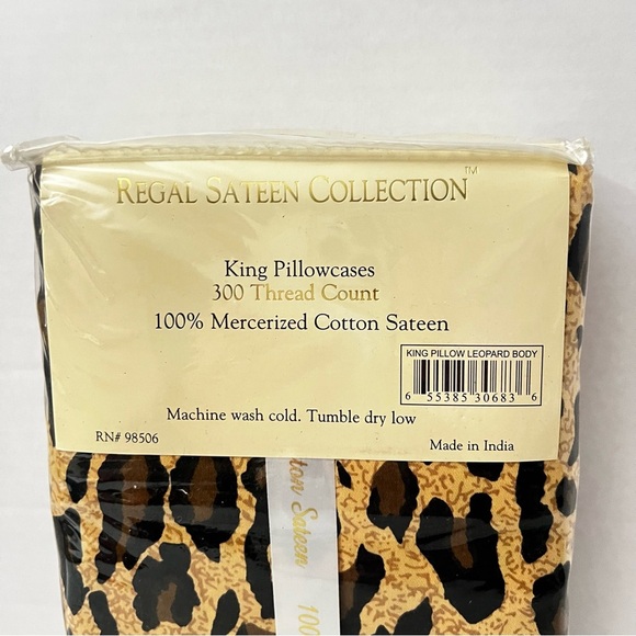 Two King Size Leopard Print Pillowcases 300 Thread Count Brown/Black 20" X 40" - Picture 3 of 5